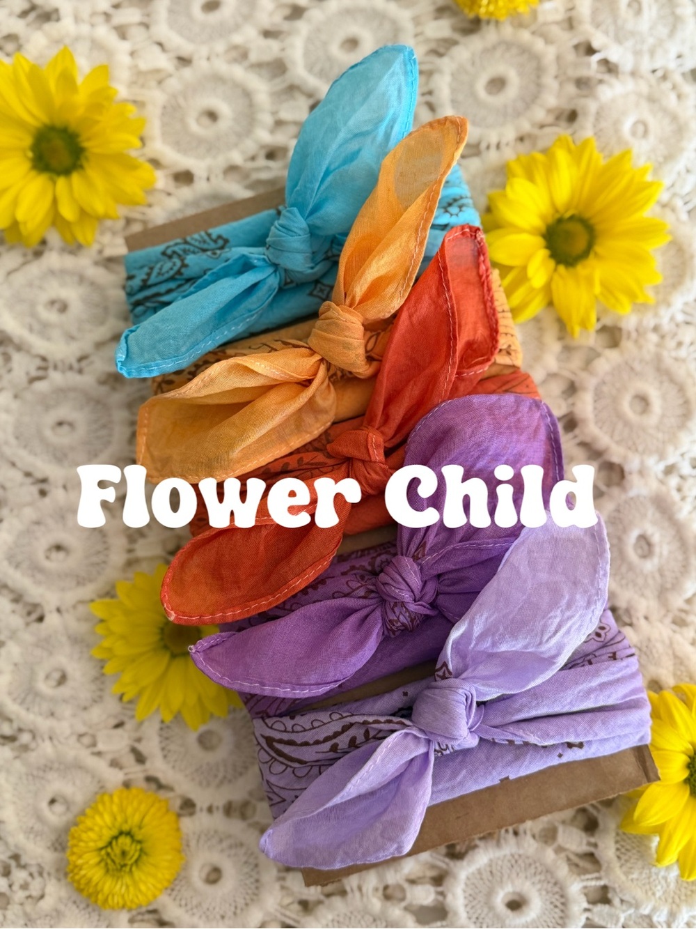 BANDANA SET "Flower Child ⭐️NWT Hand Dyed Sun Bleached (SET OF 5) COTTON